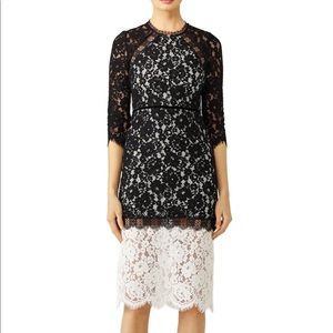 ALEXIS Black & White 3/4 Sleeve Lace Midi Dress